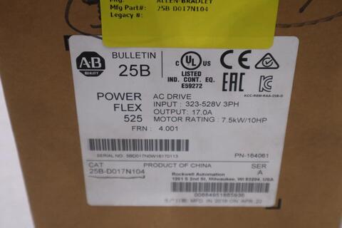 Allen-Bradley Bradley 25B-D017N104 /A PowerFlex 525 480V 17A AC Drive - NEW - STK 5058CC - Image 3