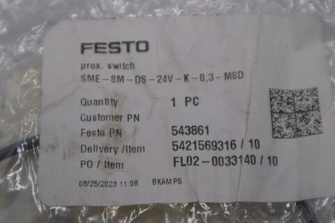 Festo 5-10v m8 no proximity sensor 543861 sme-8m-ds-24v-k-0,3-m8d stk h1656a - Image 2