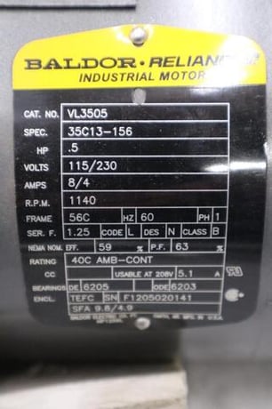 New baldor vl3505 motor .5hp 115/230v 1140rpm 56c stk m198cc - Image 2