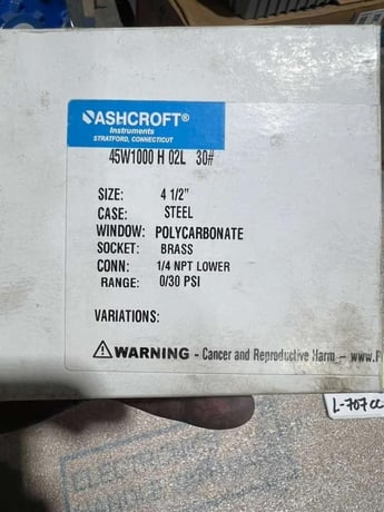 Ashcroft 45w1000h02l-30 / 0-30 psi pressure gauge 4.5" face /1/4 npt stk l707cc - Image 2