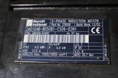 Rexroth Indramat 2AD104B-B050B4-CS06-D2N1 Servo Motor STOCK S695 - Image 3