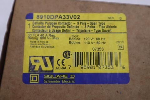 NEW Square D 8910DPA33V02 Definite Purpose Contactor 3 Pole Open STOCK H890A 785901073536 - Image 3