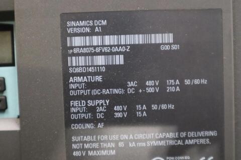 Siemens 6RA8075-6FV62-0AA0-Z G00 S01 DRIVE ARMATURE INPUT 50-480VAC - STK 5122CC - Image 2