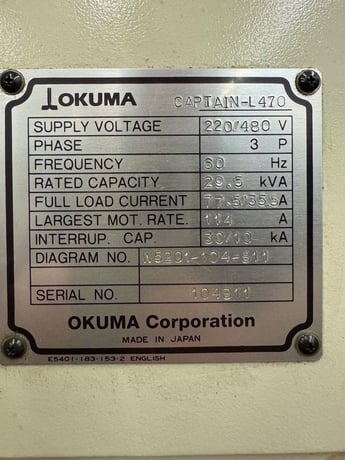 Okuma #Captain-L470, CNC lathe, 24.4" swing, 15" chuck, 4.33" bore, 50" centers, 16.54" dia., 25.5" lgth - Image 6