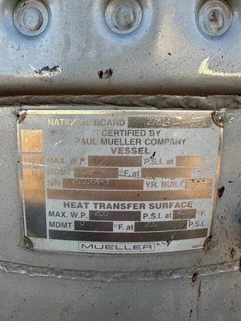 220 gallon Mueller #27814, Jacketed Pressure Vessel Tank, No Top, 1998 - Image 2