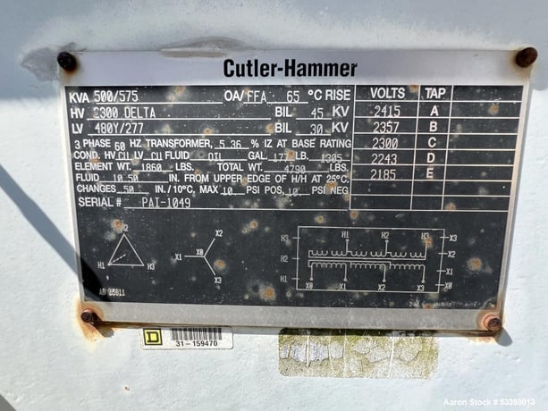 500/575 KVA 2300 Delta Primary, 480Y/277 Secondary, Cutler-Hammer transformer - Image 10