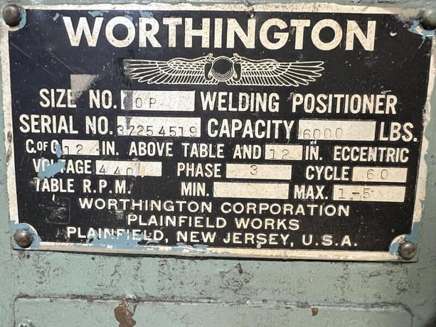 6000 lb. Worthington #60P, welding positioner, 440 V., 3-phase - Image 7