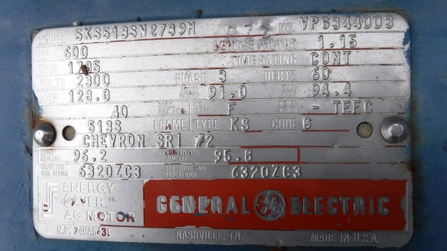 600 HP 1800 RPM General Electric, Frame 5013S, TEFC BB, 2300 Volts - Image 2