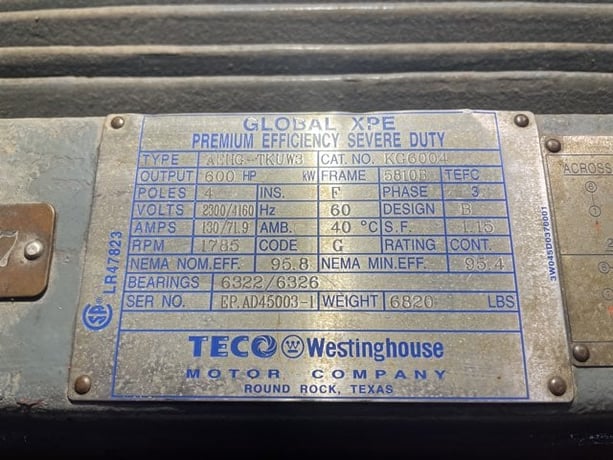 600 HP 1800 RPM Teco Westinghouse, Frame 5810BZ, TEFC BB, 2300/4160 Volts - Image 5