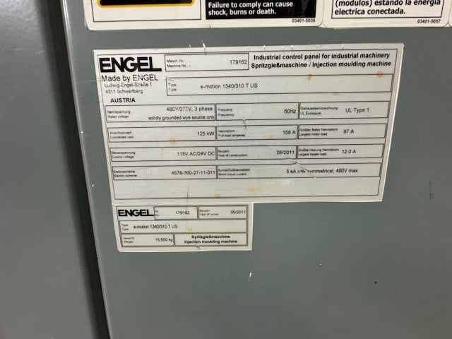 310 Ton, 21.21 oz., Engel #Emotion-1340/310, injection molding machine, 55mm screw, 2011 - Image 6