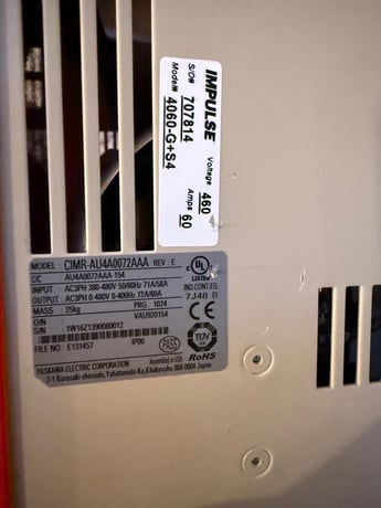 40 HP Yaskawa, CIMR-AU4A0072AAA, Variable Frequency Drive, 60 amps, 480 Volt, 3PH - Image 2