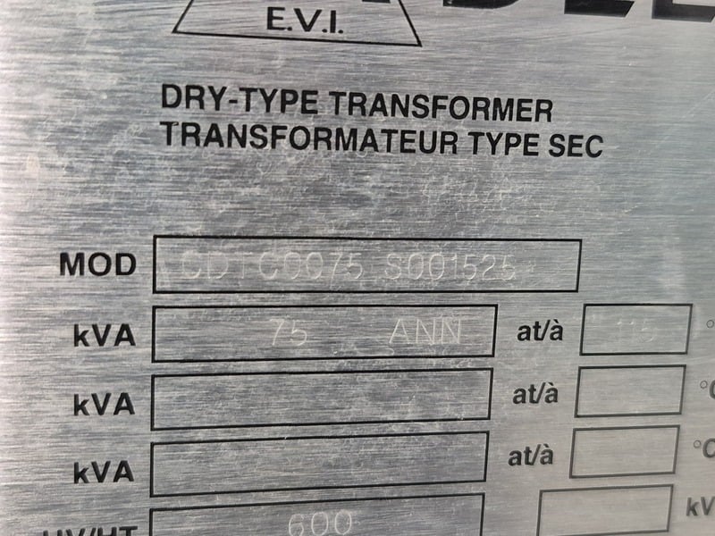 75 KVA 600 Primary, 208Y/120 Secondary, Delta Dry type Distribution Transformer, Nema 3R, 3PH - Image 5