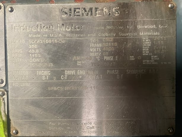 350 HP 1200 RPM Siemens, Frame 5011S, TEFC BB, 4000 Volts (2 available) - Image 3