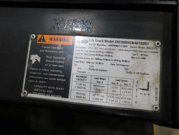 8000 lb. Yale #ERCO80HGN48Q091 Quad Mast Electric forklift with side shifter, 258" lift height - Image 7