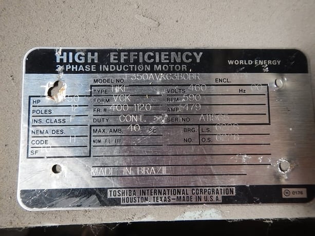 350 HP 600 RPM Toshiba, Frame 400-1120, WPIBB, 460 Volts - Image 3