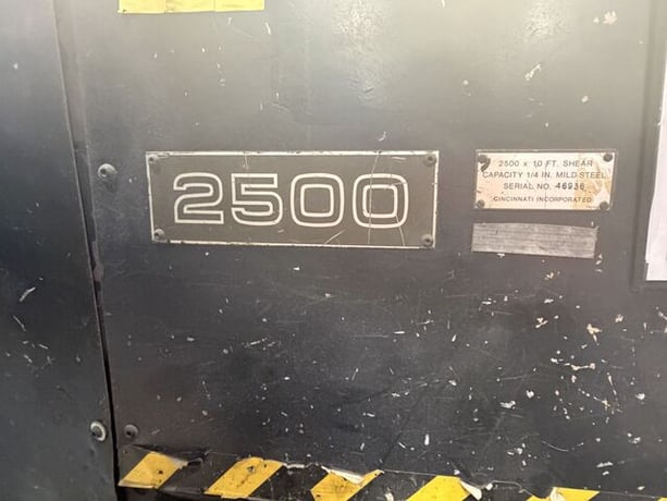1/4" x 10' Cincinnati #2500X10, Hydraulic power squaring shear, 25 HP - Image 7