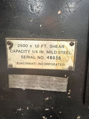 1/4" x 10' Cincinnati #2500X10, Hydraulic power squaring shear, 25 HP - Image 8
