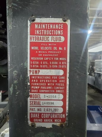 150 Ton, Dake #5-150A, Elec-Draulic H-Frame press, 16" stroke, 48" BH - Image 8