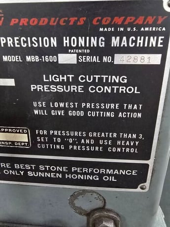 Sunnen #MBB-1600, horizontal hone, 6.5" ID, 200-1600 RPM, work light, 110 V., tooling - Image 8