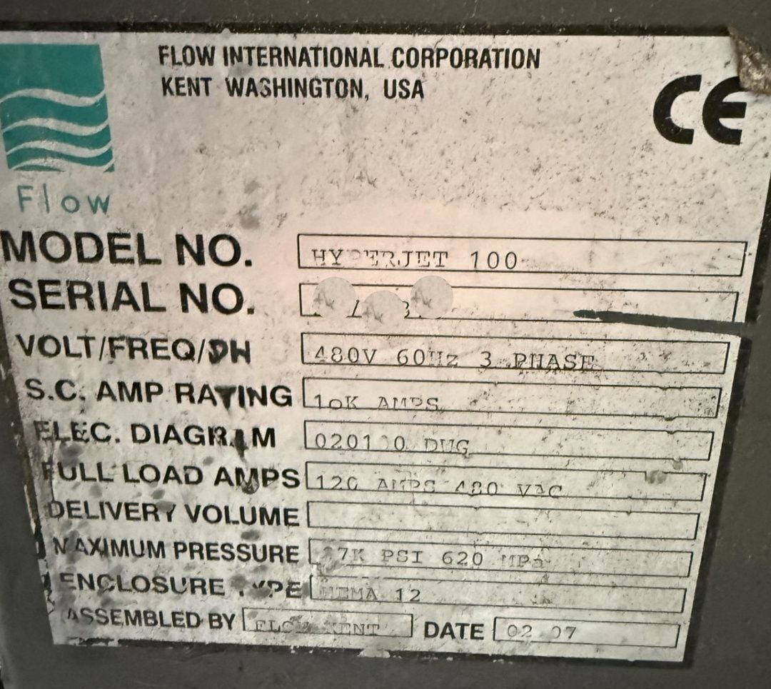 Flow #Mach-3-4020B, CNC waterjet, 5-Axis Dynamic taper compensating head, 100 HP, 87000 psi, 2014 - Image 10