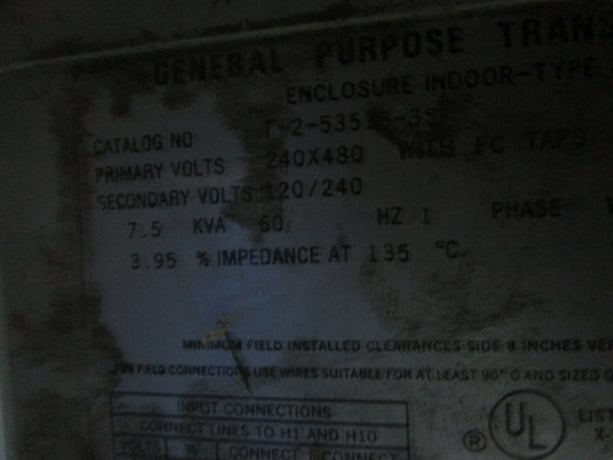 7.5 KVA 240x480 Primary, 120/240 Secondary, Acme Transformer T-2-53515-35, general purpose transformer - Image 10