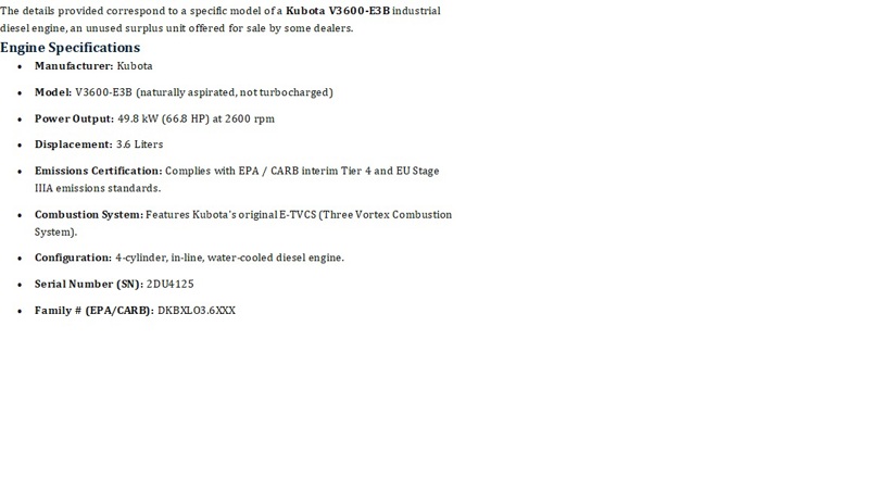 66 HP Kubota #V3600, Engine, unused, warranty - Image 3