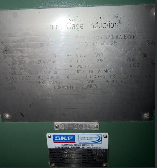 1250 HP 100-3581 RPM ABB, weather protected enclosure type 2, Ball, 1.15 service factor, 6.7-60 Hz, 268-2400 - Image 2