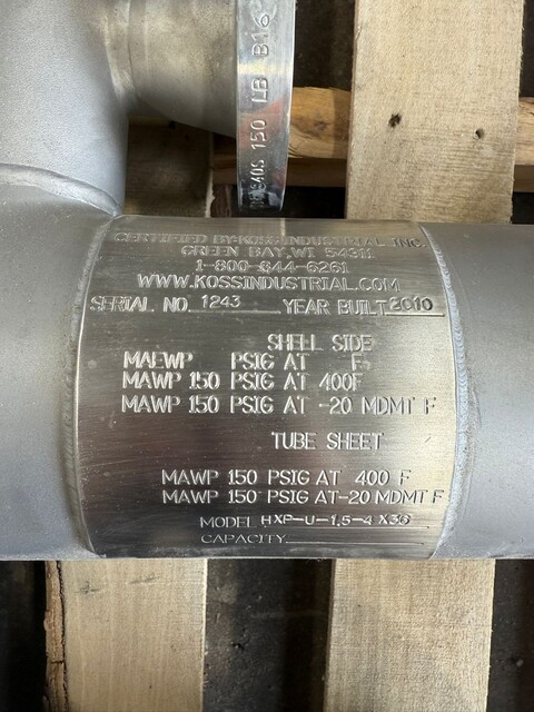 Koss, industrial shell and tube heat exchanger, 2-1/2" outlet, Koss Industrial 125 PSI - Image 6