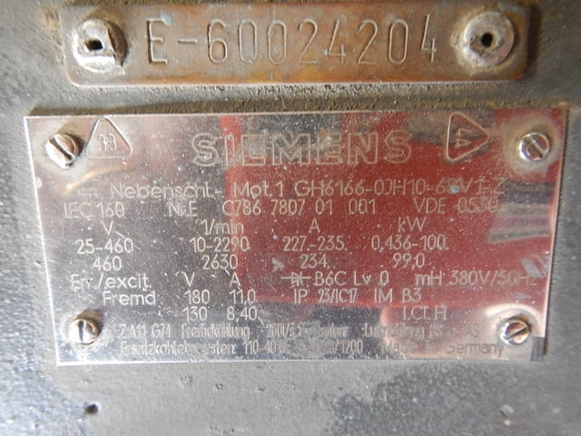 125 HP 2500 RPM Siemens, Frame 160, DPFVBB, 460 VA, 180/130 VF - Image 3