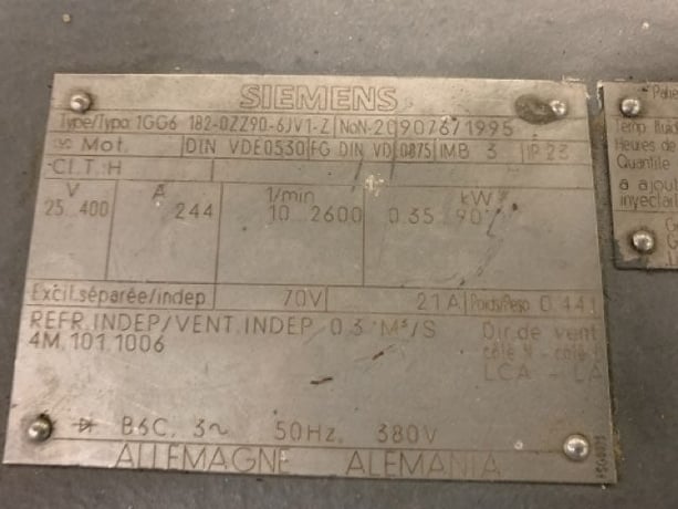 100 HP 2500 RPM Siemens, Frame 182, DPFVBB, 400 VA, 70 VF - Image 3