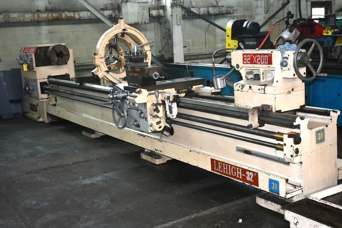 32"/44" x 200" Lehigh #32200B, heavy duty gap type engine lathe with 5" hole thru spindle, 3-jaw 15" chuck - Image 1