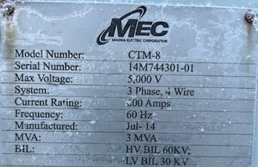 1500 KVA 4160 Primary, 480Y/277 Secondary Sunbelt & MEC #CTM-8, Pad-Mounted Transformers, LOT of 2, oil - Image 2