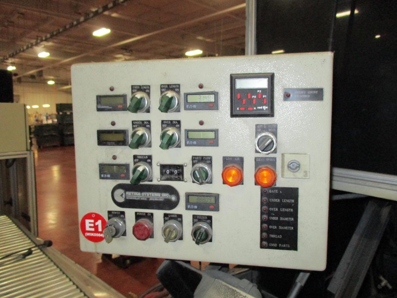 Retina #105, bolt laser sorter, .250" to 2" standard length, with P3 packaging conveyor, 1998 - Image 2