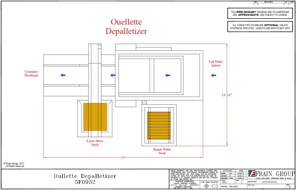 Depalletizer, Ouellette #500, low level, bulk depalletizer, soft start/soft stop AC frequency drive - Image 1