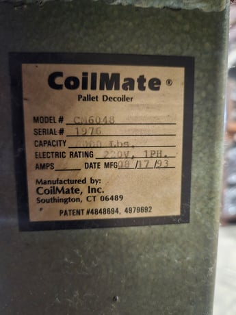 6000 lb. Coilmate #CM6048, motorized pallet decoiler, 48" outside dimension, loop Control, 1995 - Image 4