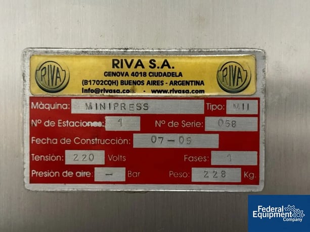 6 Ton, RIVA #MiniPress-MII, Single Station Tablet Press, 18mm diameter x 24mm fill, 2005 - Image 2