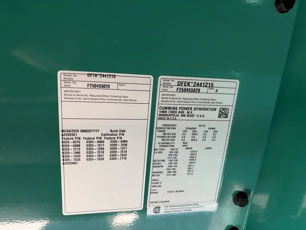 500 KW Cummins #500DFEK, Diesel Generator, 864 amps, 277/480 Volts, 3PH, 2025, New - Image 6