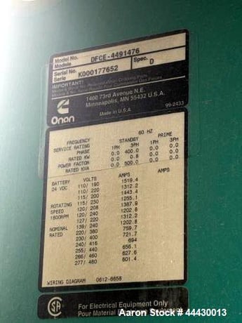 400 kW Cummins #DFCE-4491476, Diesel Generator, 3-Ph, NTA855G5 Engine, 829 Hours, 2000 - Image 3