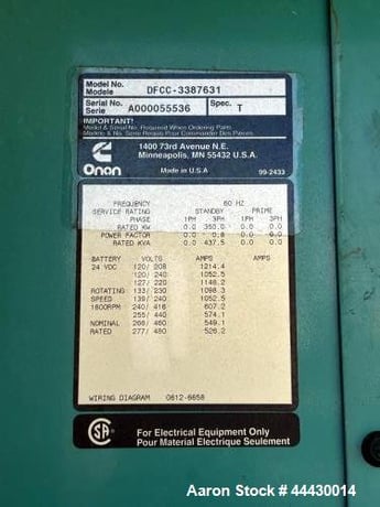 350 kW Cummins #DFCC-3387631, Diesel Generator, NTA855G3 Engine, 17 hours, 1999 - Image 3