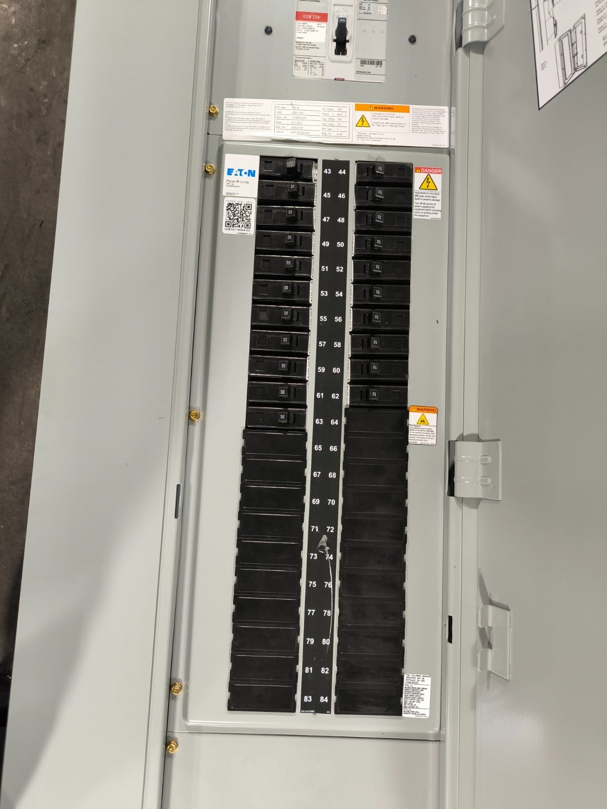 150/400 Amp. Eaton #PRL1A, Panelboard, 208Y/120 Volts, 3PH, 4 Wire, 42 Sp, Main & 21 breakers, AS IS - Image 5