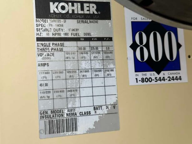 300 KW Kohler #300REOZD, diesel generator set, 277/480 Volts, 490 HP @ 1800 RPM, 983 hours, Detroit Diesel - Image 10