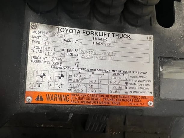 14000 lb. Toyota #8FGC70U, forklift, 2017 - Image 8