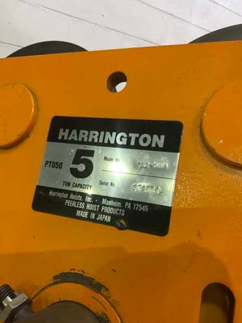 5 Ton, Harrington #38SY6966, electric chain hoist, trollet, pendant Control, 4.7 HP, 12 FPM - Image 5