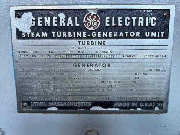 3600 KW General Electric #139847, Steam Turbine-Generator, Air Cooled, 6250 KVA, 13.8 kV - Image 6