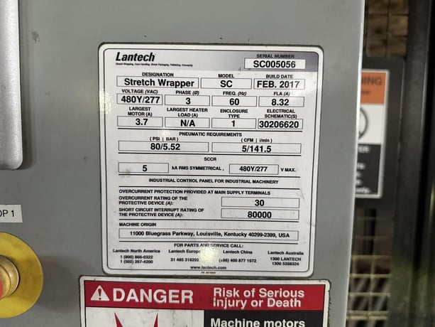 Lantech #SC, Stretch Wrapper, 80" wrap height, 18" conveyor pass height, 45-60 loads/hour, 15 RPM, 80 psi - Image 8