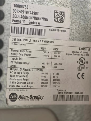 350 HP Allen-Bradley, Powerflex 700S, Cat:20DJ460N0NNNBNNN Ser A - Image 2