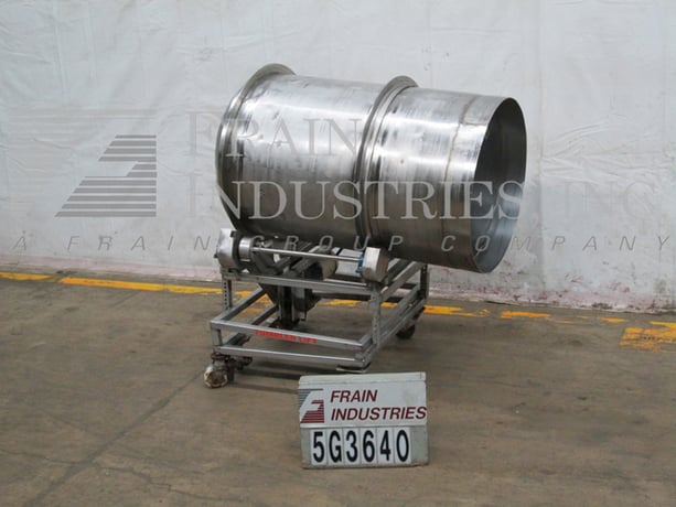 Stainless Steel portable flo-thru tumbler, 32" diameter x 52" long, 28" diameter feed opening, mounted on - Image 1