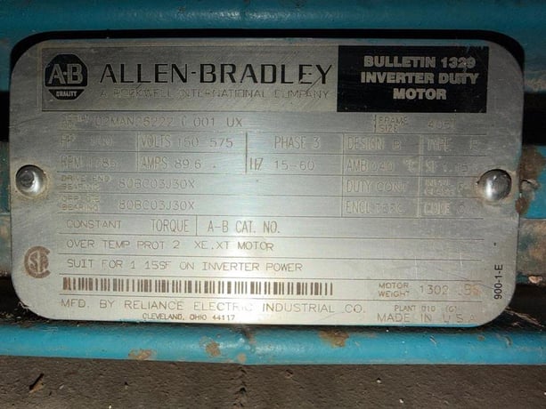 100 HP 1785 RPM Allen-Bradley, AC Motor, Frame 405TS, 575 Volts - Image 3