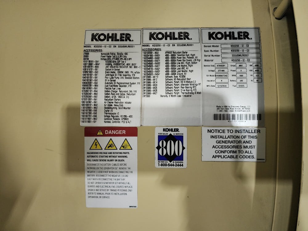 3250 KW Kohler #KD3250, diesel generator, 480 Volts, Tier 2, In stock, Warranty, new - Image 6