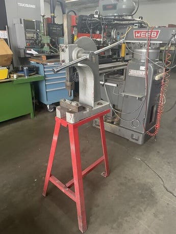 3 Ton, Phase II, arbor press, 12" stroke, 6 -1/2" throat, mounted on a shop fabricated stand - Image 1